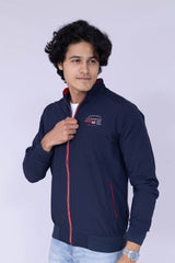 Navy Blue jacket with red zip details