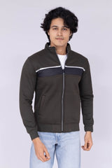 Olive jacket with Navy Blue and White patch details