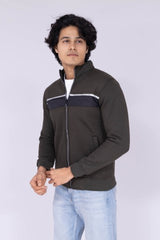 Olive jacket with Navy Blue and White patch details