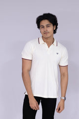 White polo T-shirt with marron details