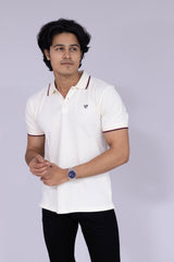White polo T-shirt with marron details