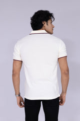 White polo T-shirt with marron details