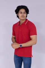 Red polo T-shirt with white tipping details