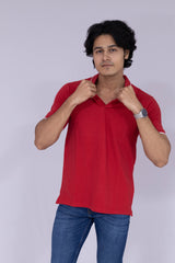 Red polo T-shirt with white tipping details