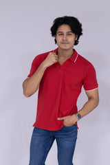 Red polo T-shirt with white tipping details
