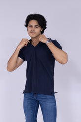 Deep Navy polo T-shirt with white tipping details