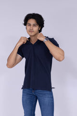 Deep Navy polo T-shirt with white tipping details