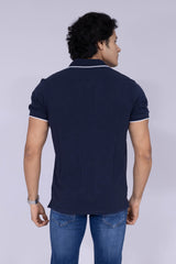 Deep Navy polo T-shirt with white tipping details