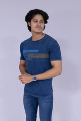 Half sleeve round neck light wash Indigo T-shirt