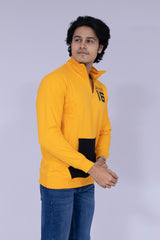 Half Zipper Kangaroo Pocket Yellow Sweatshirt