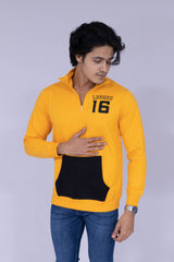 Half Zipper Kangaroo Pocket Yellow Sweatshirt