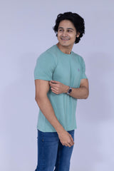 Teal green round neck T-shirt