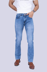 Knit jeans mid Blue jeans with yellow stitch pocket details