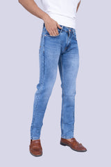 Knit jeans mid Blue jeans with yellow stitch pocket details