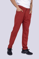 Brick colour button track pants with back pocket details