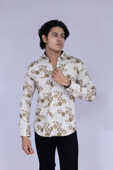 Hexagon printed ocher shirt