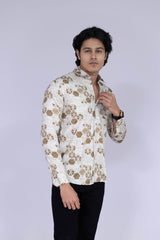 Hexagon printed ocher shirt
