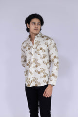 Hexagon printed ocher shirt