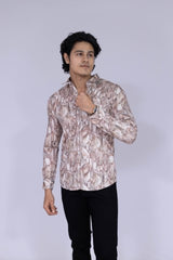 Abstract pencil shaded style digital print shirt in ocher