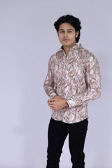Abstract pencil shaded style digital print shirt in ocher
