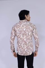 Abstract pencil shaded style digital print shirt in ocher