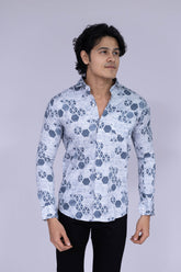 Hexagon printed blue shirt