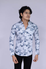 Hexagon printed blue shirt