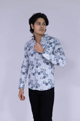 Hexagon printed blue shirt