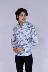 Hexagon printed blue shirt