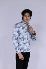 Hexagon printed blue shirt