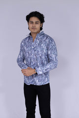 Abstract pencil shaded style digital print shirt in blue