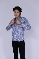Abstract pencil shaded style digital print shirt in blue