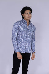 Abstract pencil shaded style digital print shirt in blue