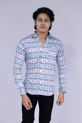 Horizontal pattern printed shirt in blue & white