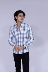 White base shirt with blue checks