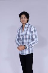 White base shirt with blue checks