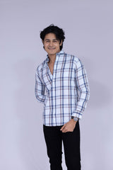 White base shirt with blue checks