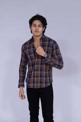 Ocher and blue checked shirt
