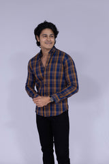 Ocher and blue checked shirt