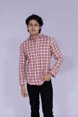 Brown, red and white checked shirt