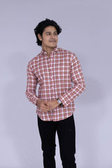 Brown, red and white checked shirt