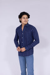 Navy blue shirt with white stripes