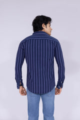 Navy blue shirt with white stripes