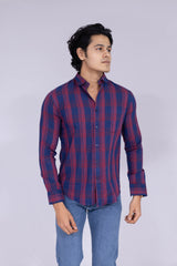 Navy blue and red checked shirt