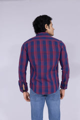 Navy blue and red checked shirt