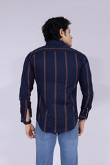Navy blue and brick colour double striped shirt