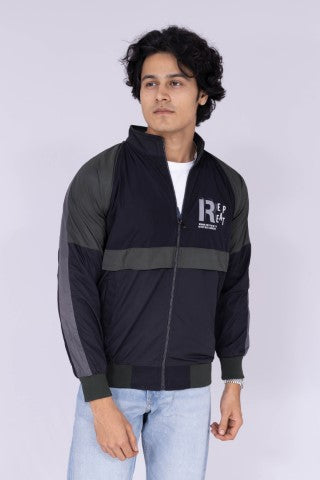 Repeat typography colour block jacket