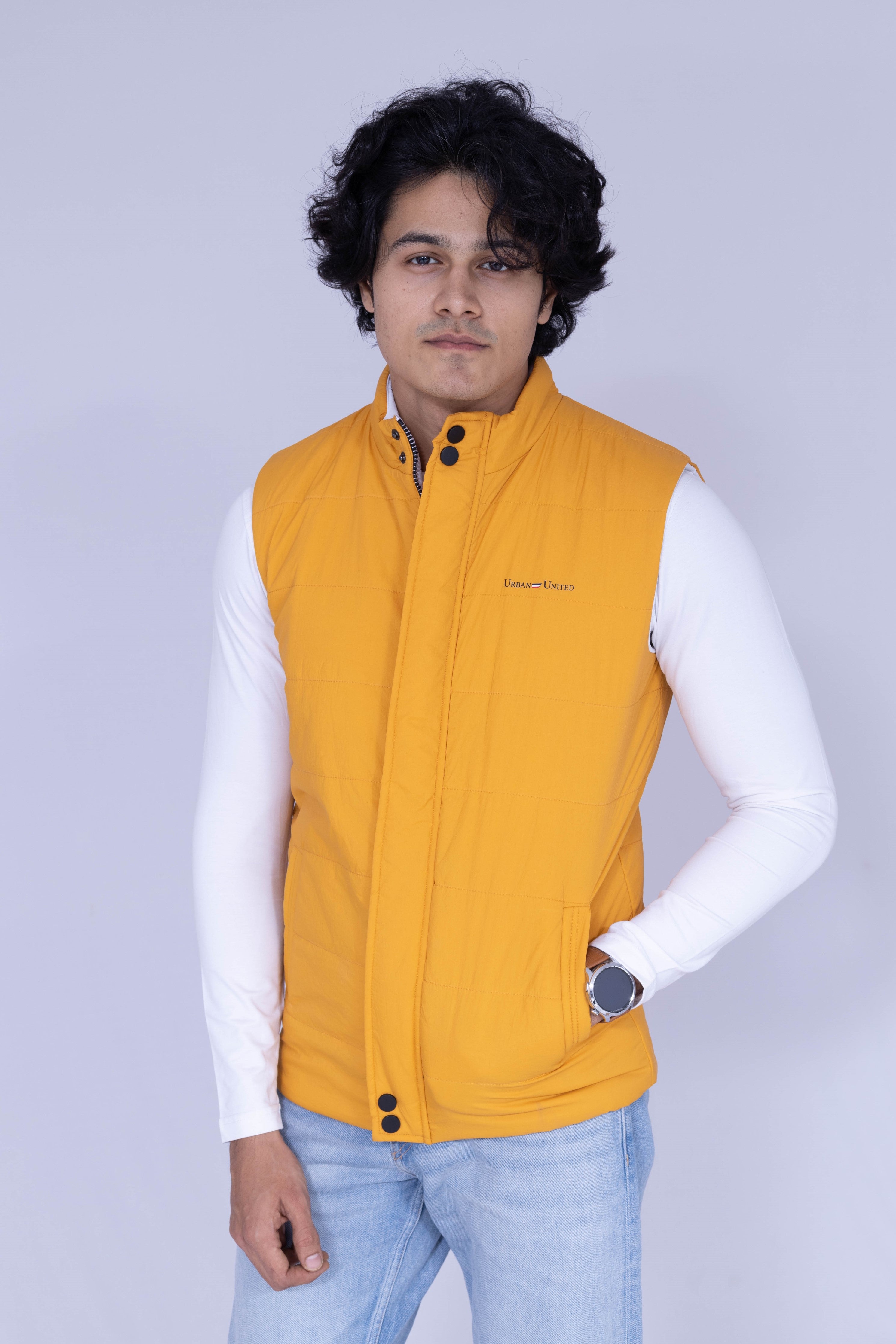 Yellow & White reversible sleeveless jacket