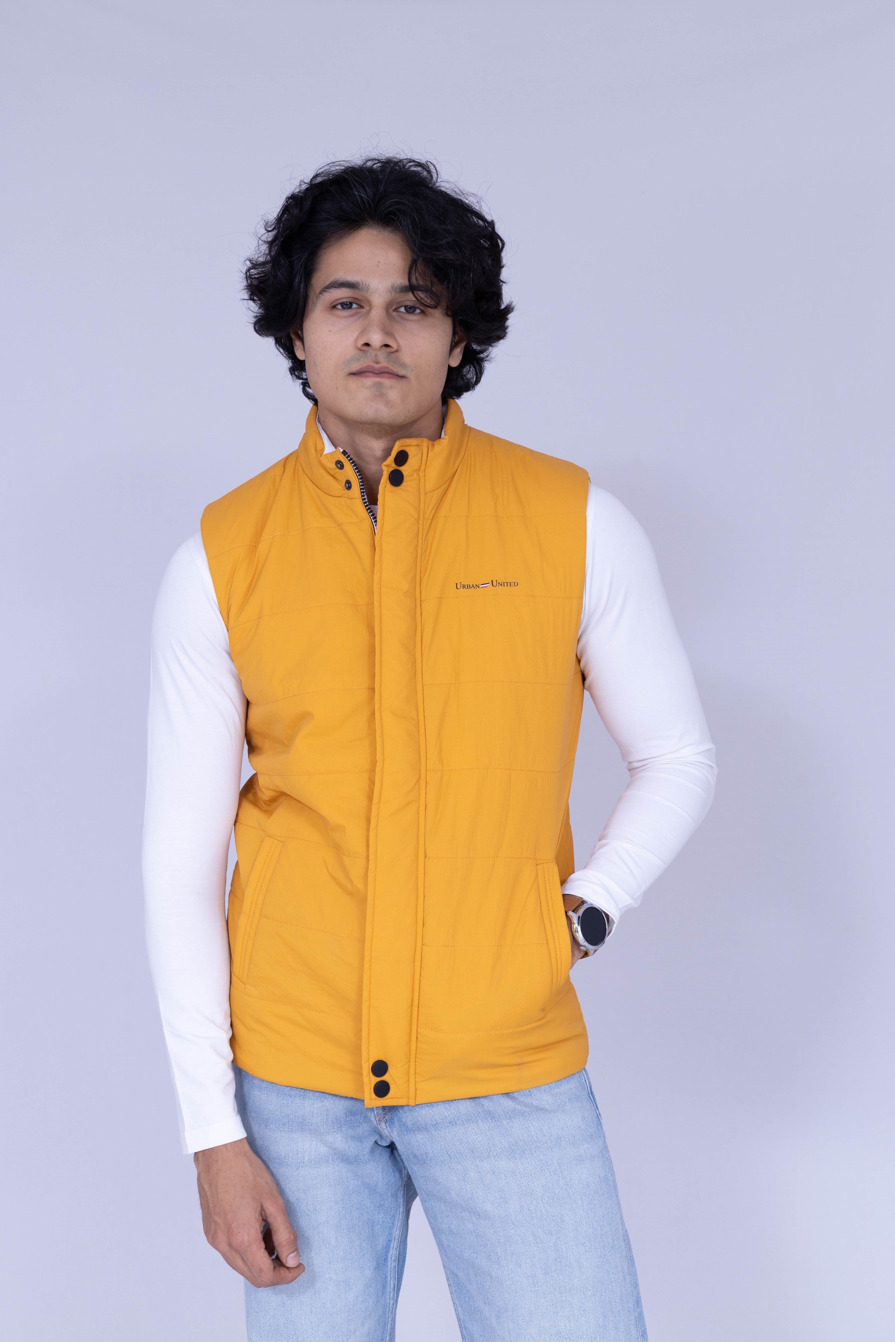 Yellow & White reversible sleeveless jacket