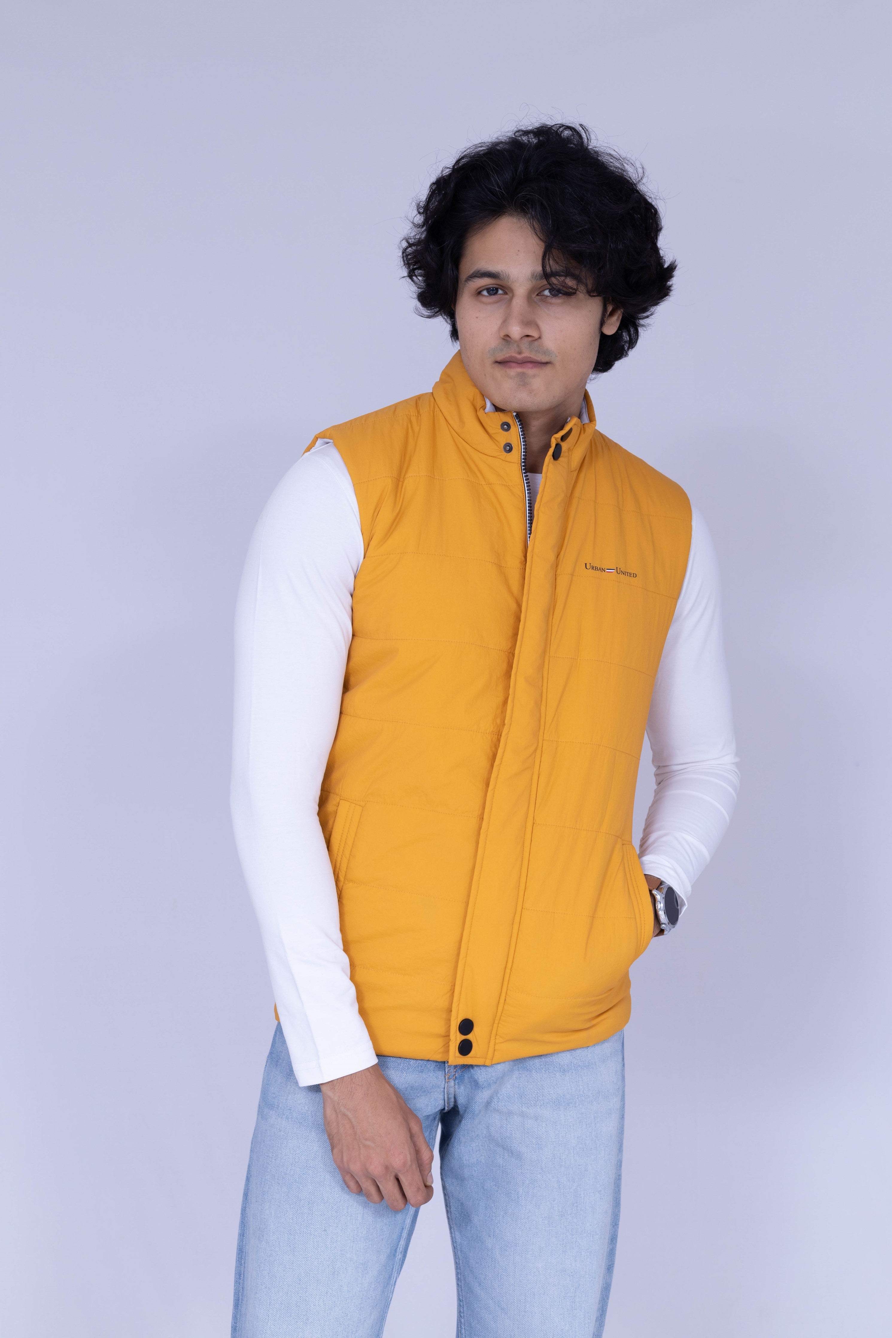 Yellow & White reversible sleeveless jacket